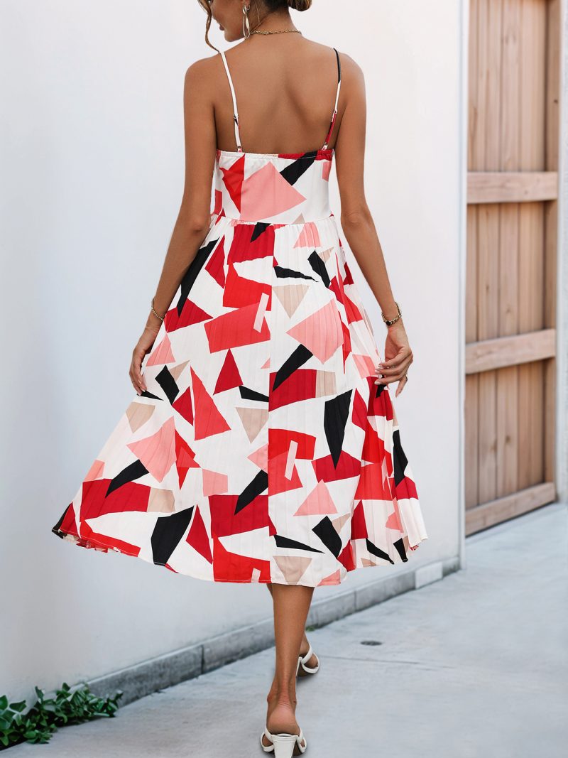 Summer Sling A-Line Midi Geometric Print Dress - Image 3