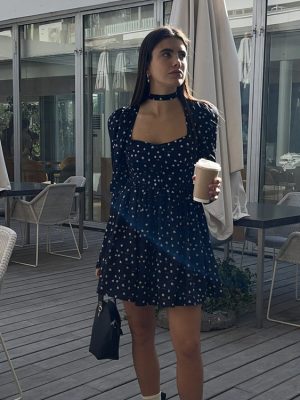 French Square Collar Printed Tea Break Dress