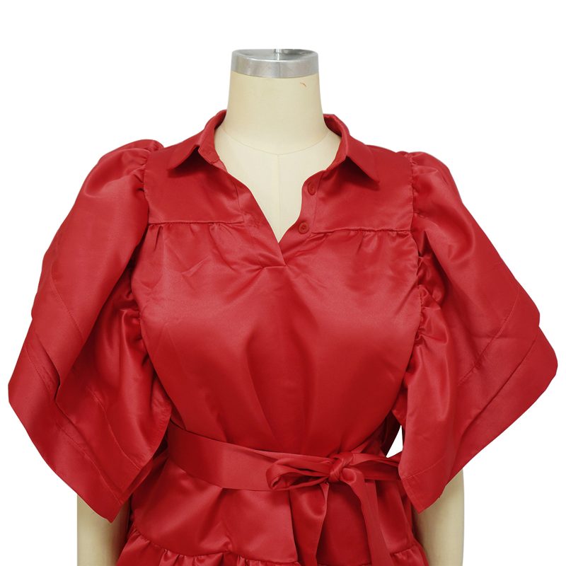 Satin Solid Color V-Neck A-Line Dress - Image 4