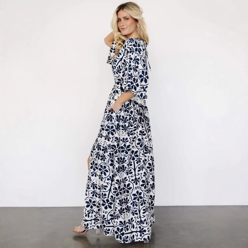 Bohemian Printed Backless Beach Dress with Tie - Image 4