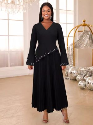 Beaded Cocktail A-Line Dress – V Neck Style