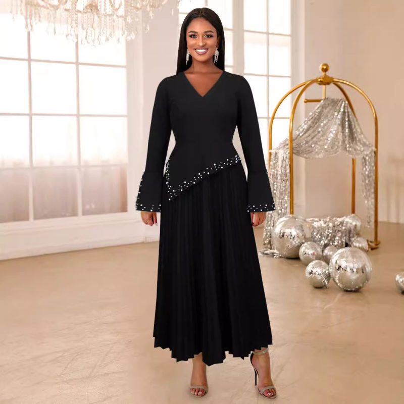 Beaded Cocktail A-Line Dress – V Neck Style