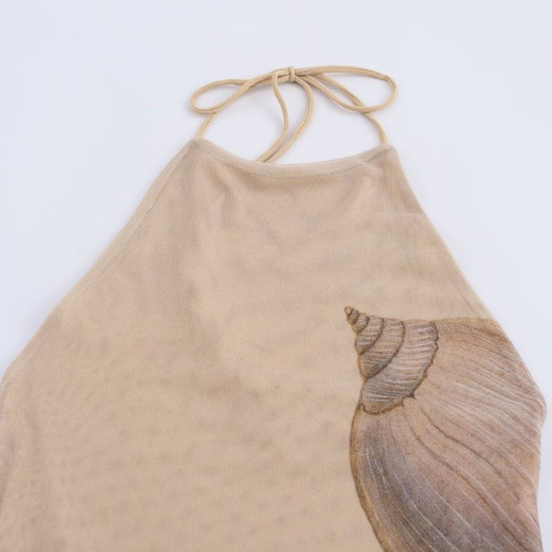 Slim Fit Shell Print Silk Mesh Dress - Image 2