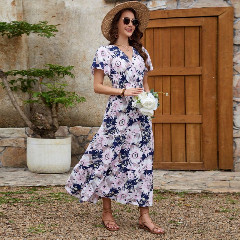 Slim Fit V-Neck Rayon Vacation Maxi Dress - Image 3