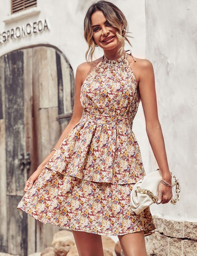 Printed Halter Backless Sleeveless Summer Dress - Image 2