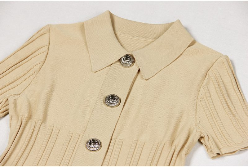 High-Quality Knitted Collared A-Line Dress – Slim Fit Style - Image 3