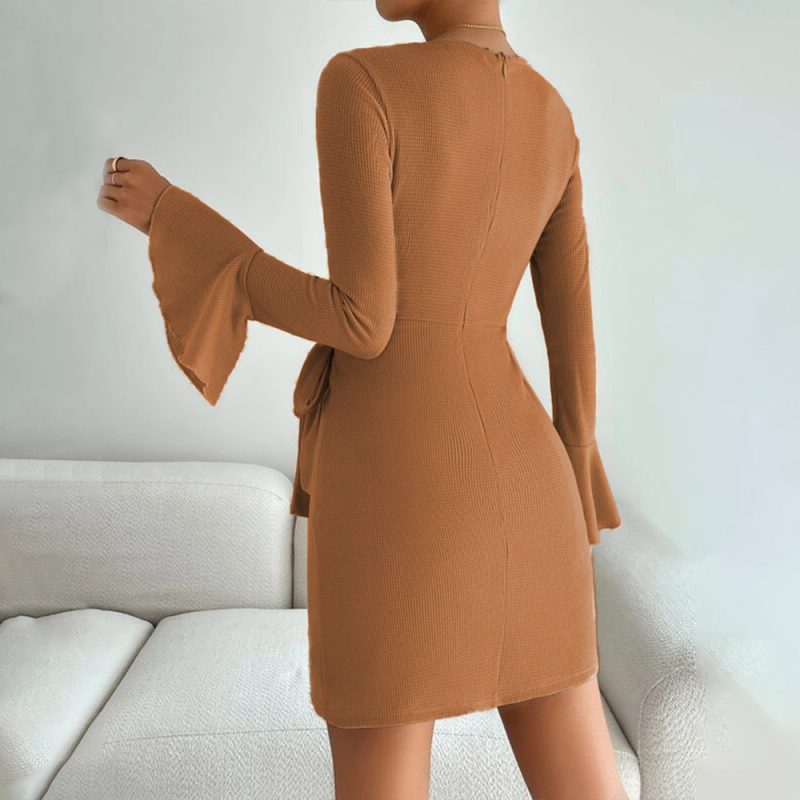 Women’s Waffle Texture Sheath Dress – Slimming Fall & Winter Look - Image 2