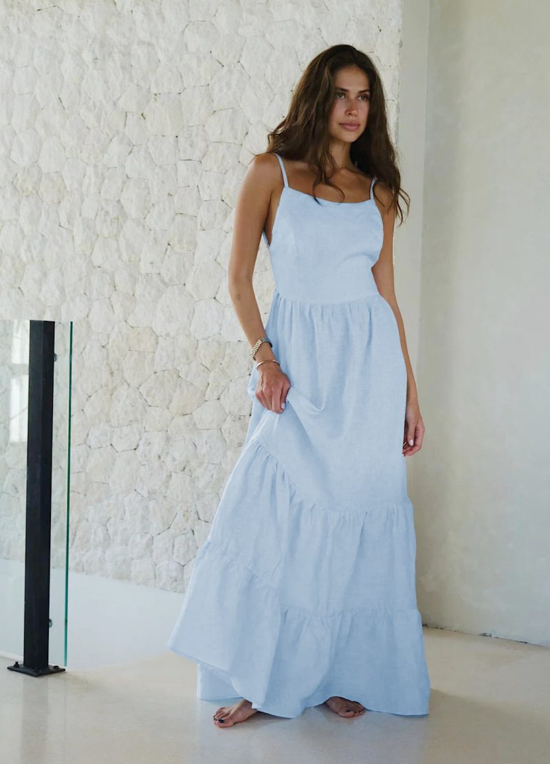Sexy Backless Lace-Up Tiered Maxi Dress - Image 4