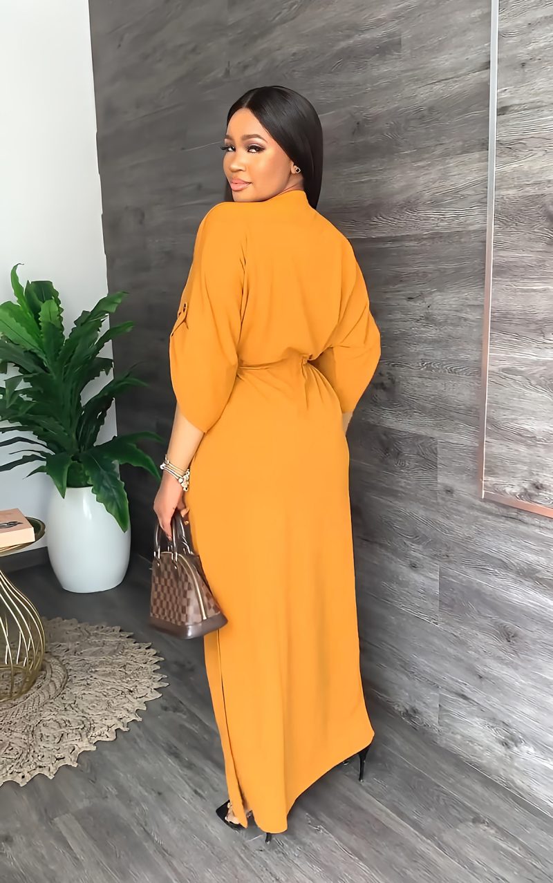 Women's Casual Waist Trimming Slit Work Dress - Image 2