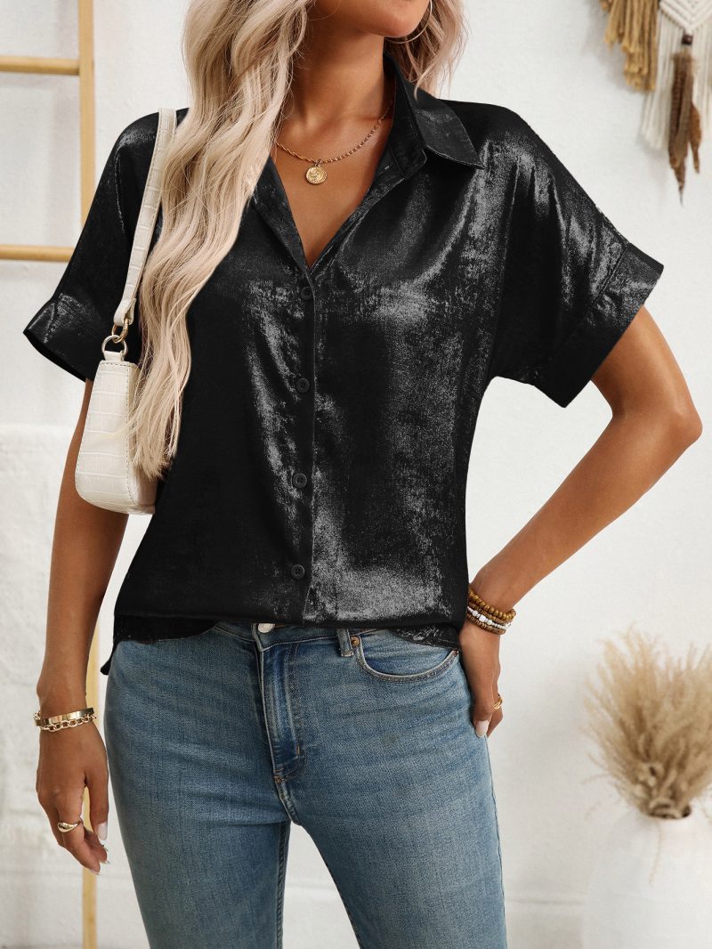 Summer Casual Loose Metallic Short Sleeve Shirt - Image 3