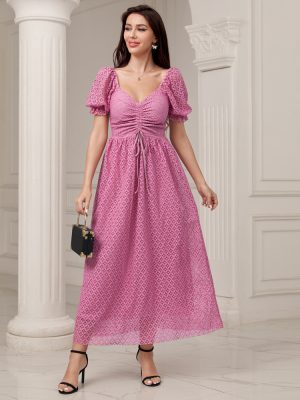 Autumn Lace Cutout V-Neck Dress for Women