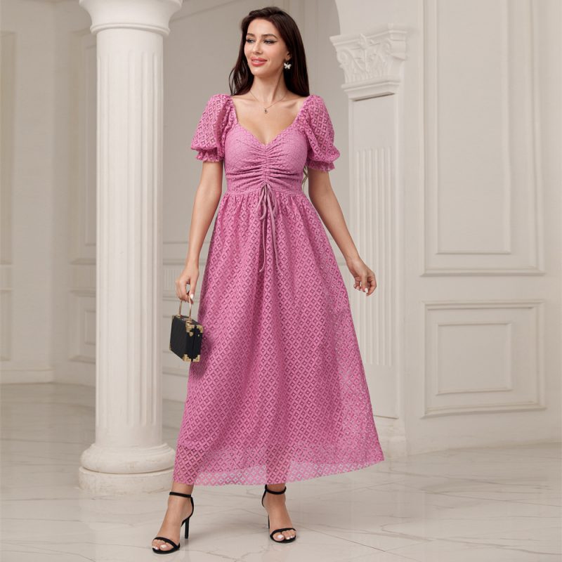 Autumn Lace Cutout V-Neck Dress for Women