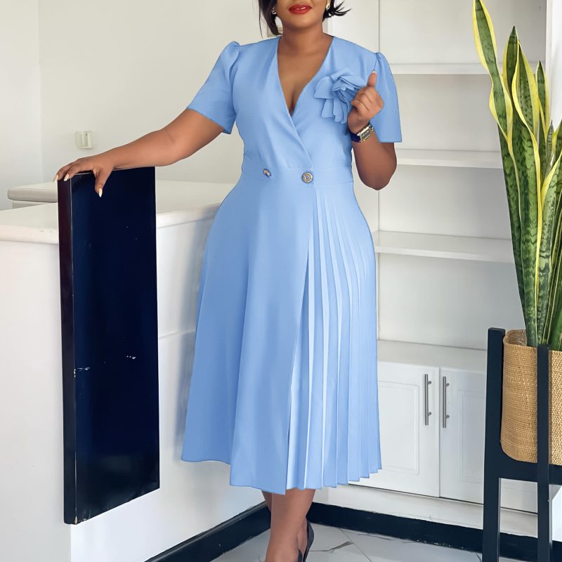Summer V-Neck Pleated Floral African Dress