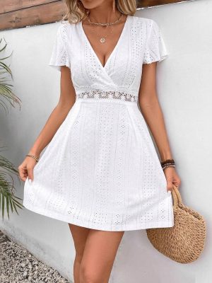 Summer Lace Cutout Dress with Butterfly Sleeves