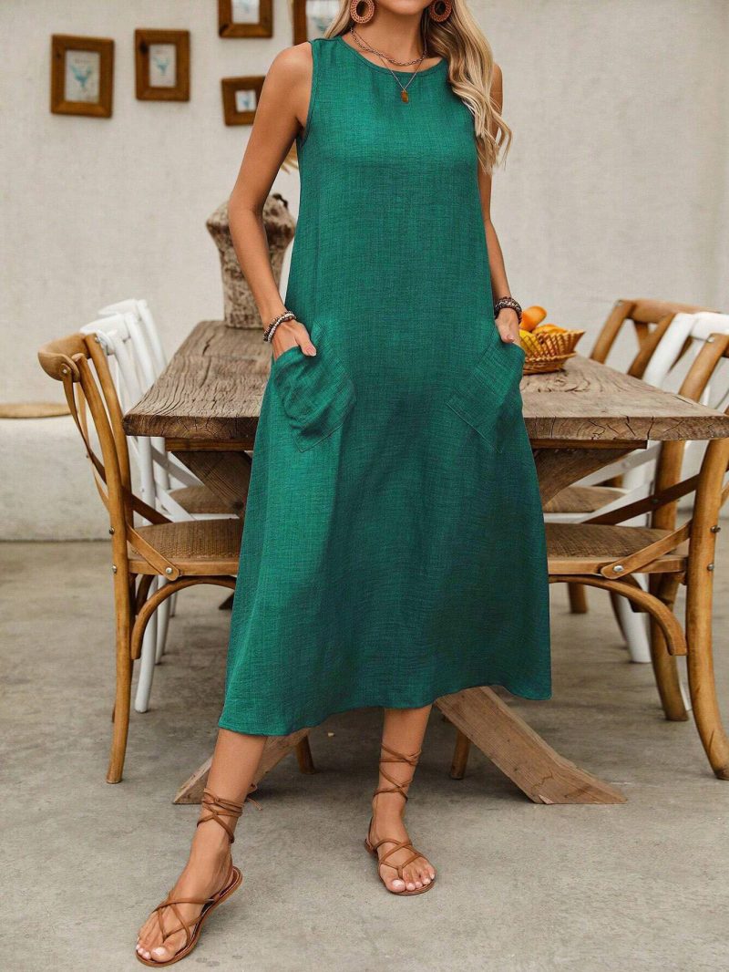 Sleeveless Round Neck Loose Maxi Dress - Image 4