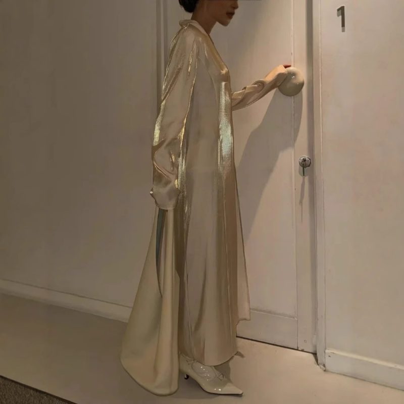 Gold Glitter V-Neck Split Casual Dress - Image 3