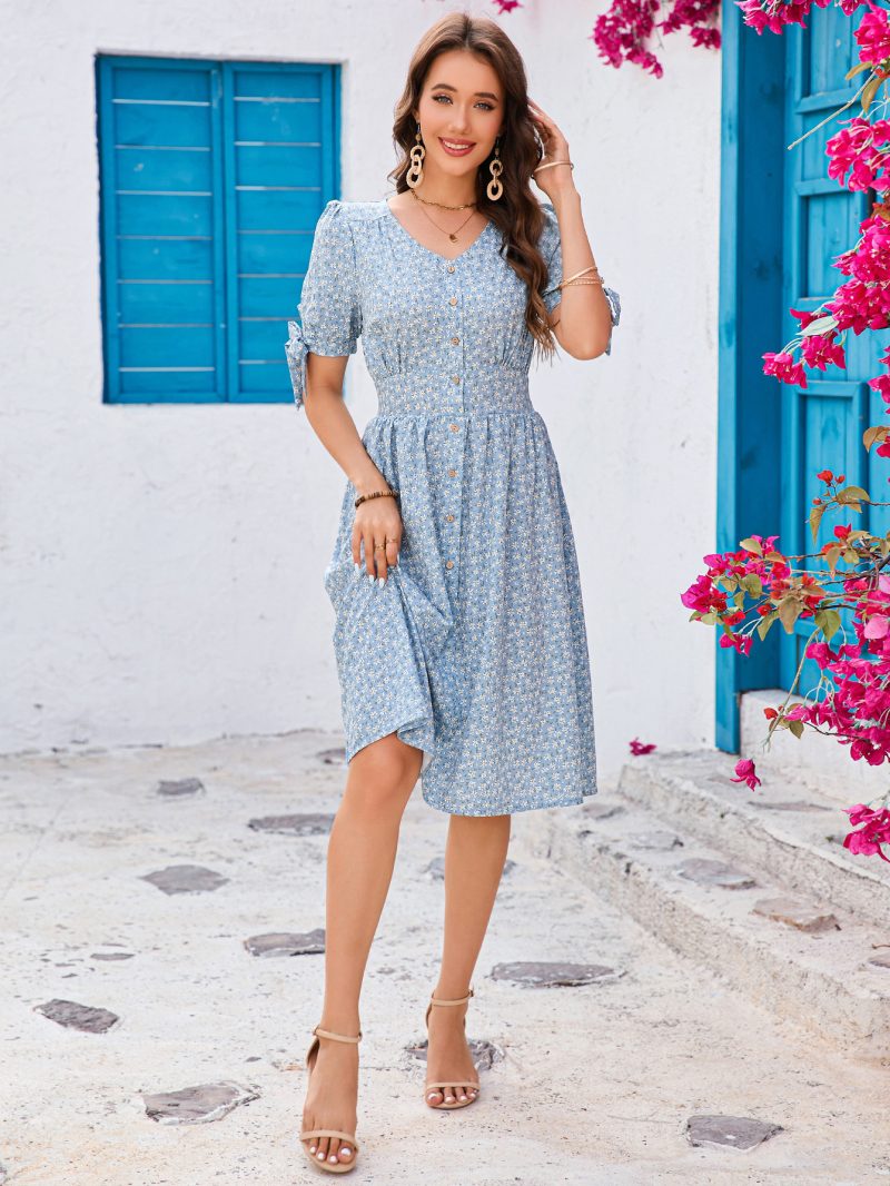 Summer V-Neck Short Sleeve Casual Dress - Image 3