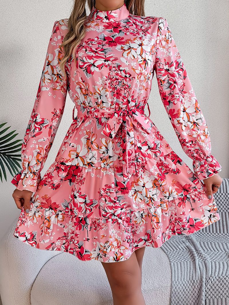 Vintage-Inspired Stand Collar Floral Midi Dress - Image 2