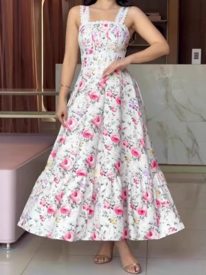 Holiday Floral Lace Sleeveless A-Line Dress