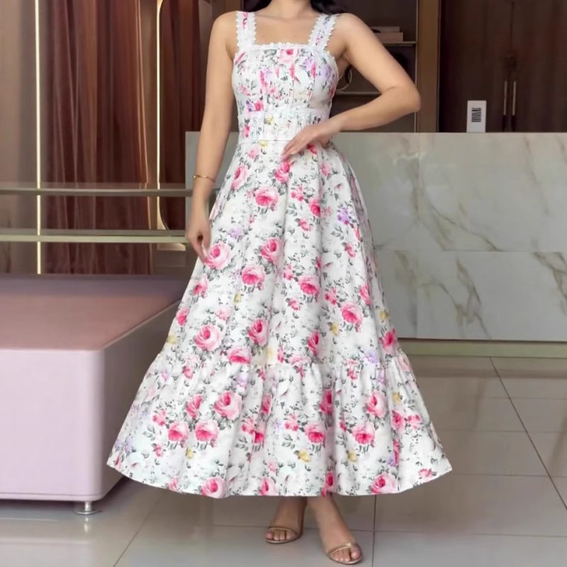 Holiday Floral Lace Sleeveless A-Line Dress
