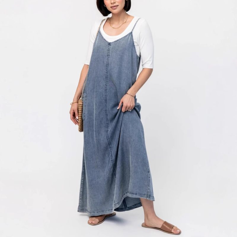 Minimalist Loose Solid Color Casual Denim Dress