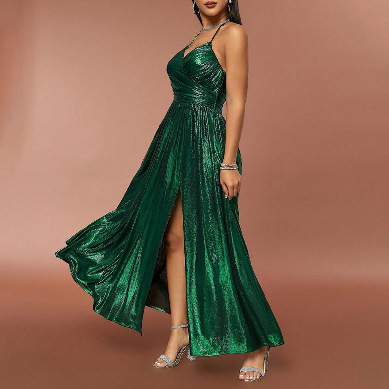 Retro Pleated Split Strap Summer Dress Women - Image 3