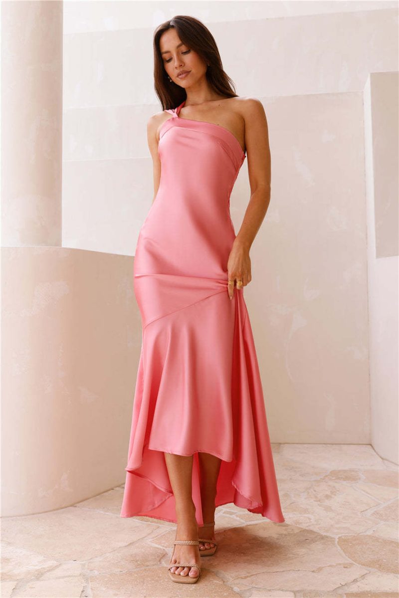 Oblique Shoulder Lace-Up Fishtail Summer Dress - Image 3