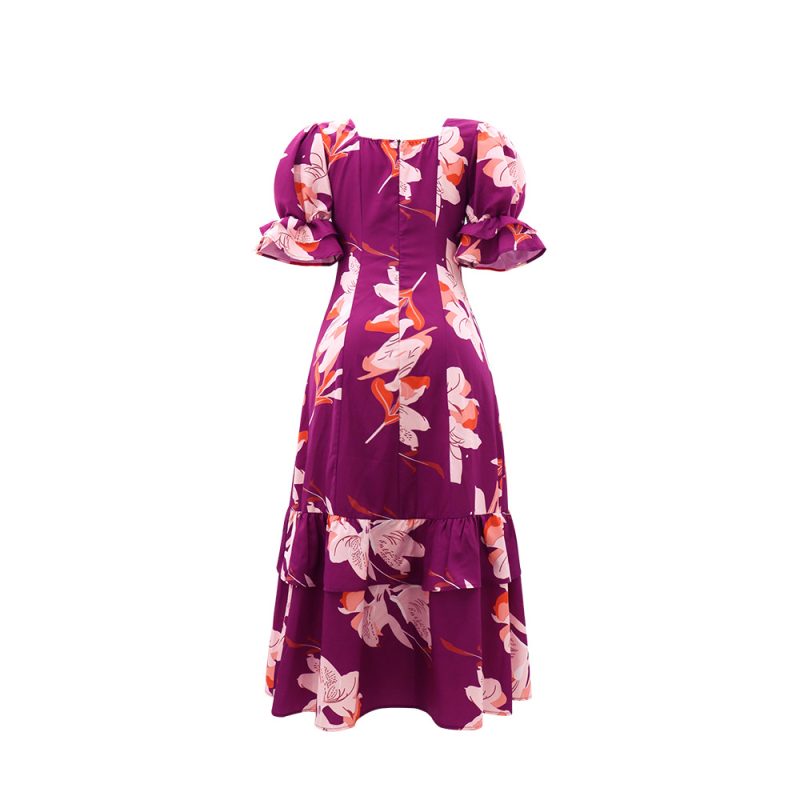 Square Collar Patchwork Ruffled A-Line Dress - Image 2