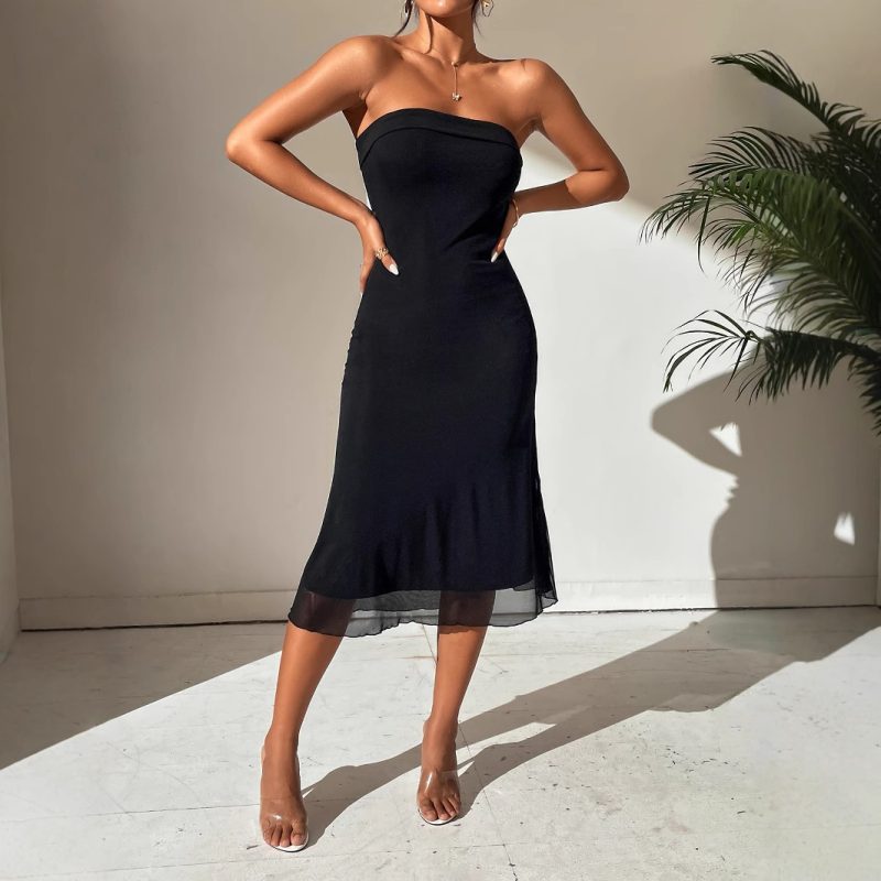 Sexy Tube Top Mesh Evening Dress Women