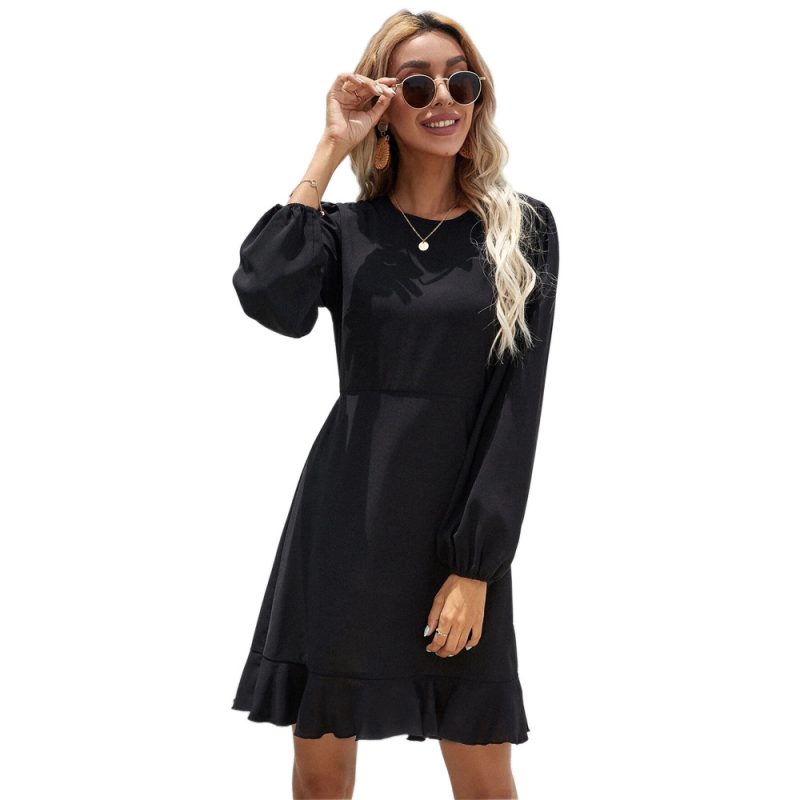 Hollow Out A-Line Flounced Long Sleeve Dress - Image 4