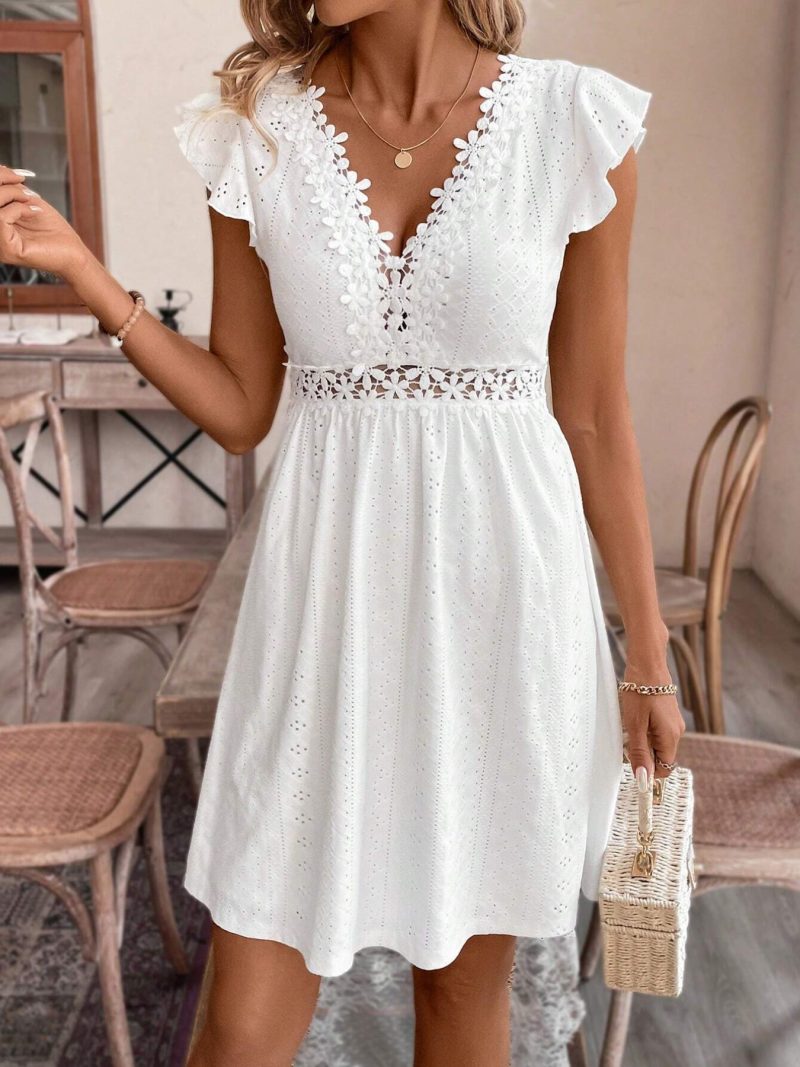Women's Summer Lace Patchwork Knitted Cutout Dress - Image 2