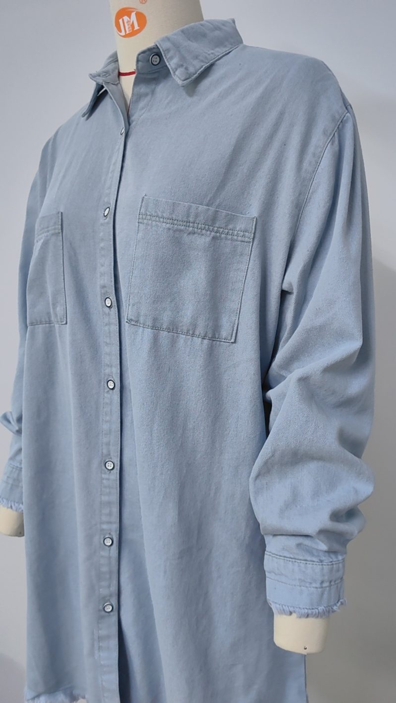Retro Washed Denim Frayed Casual Dress Women - Image 4