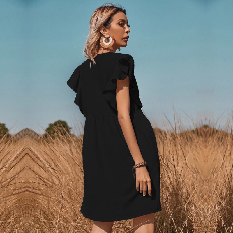One-Breasted V-Neck Casual Swing Dress Women - Image 3