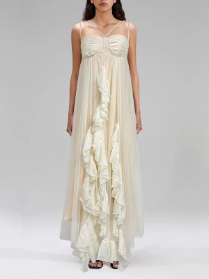 Women's Ruffled Mesh Patchwork Beach Maxi Dress