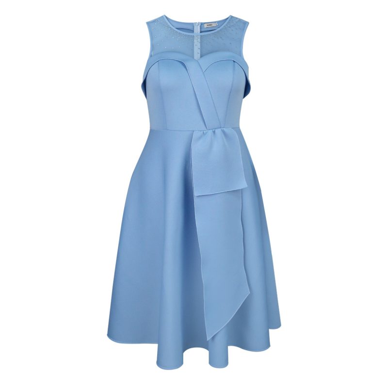 Elegant A-Line Dress with Mesh Stitching and Crystals - Image 3