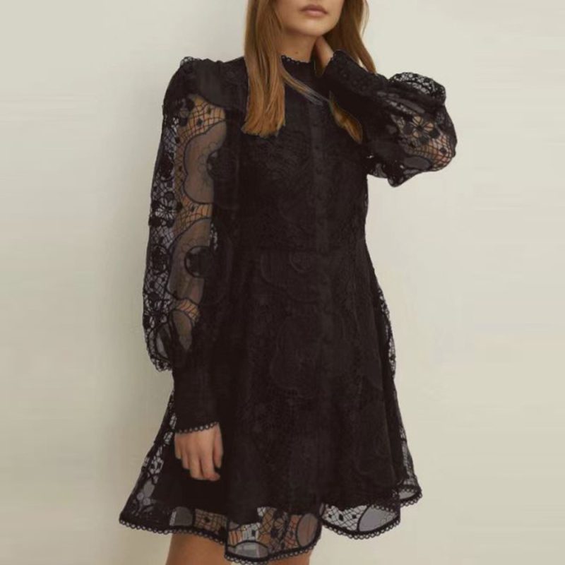 Summer French Embroidered Lace A-Line Dress