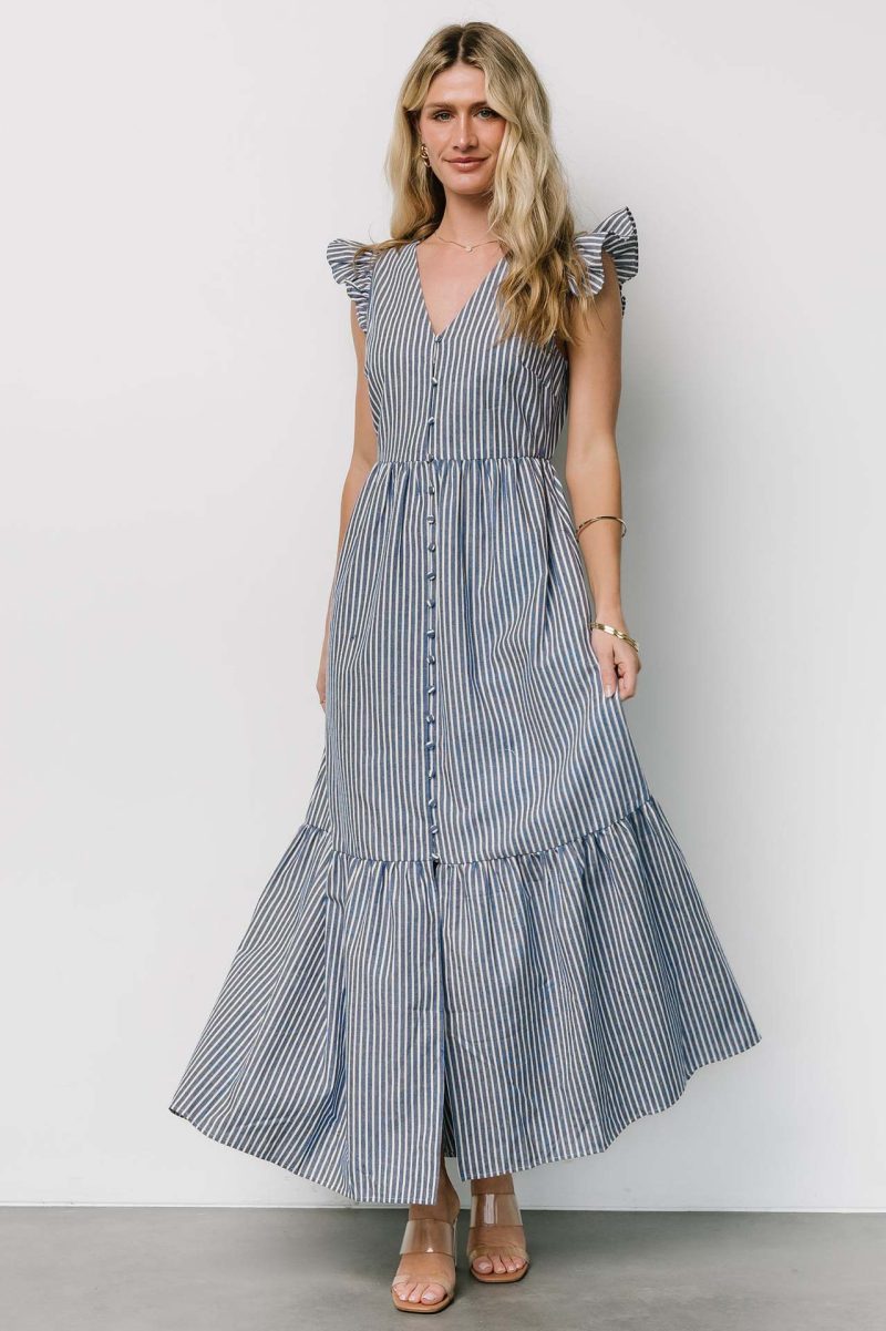 Bohemian Striped V-Neck Holiday Maxi Dress - Image 3