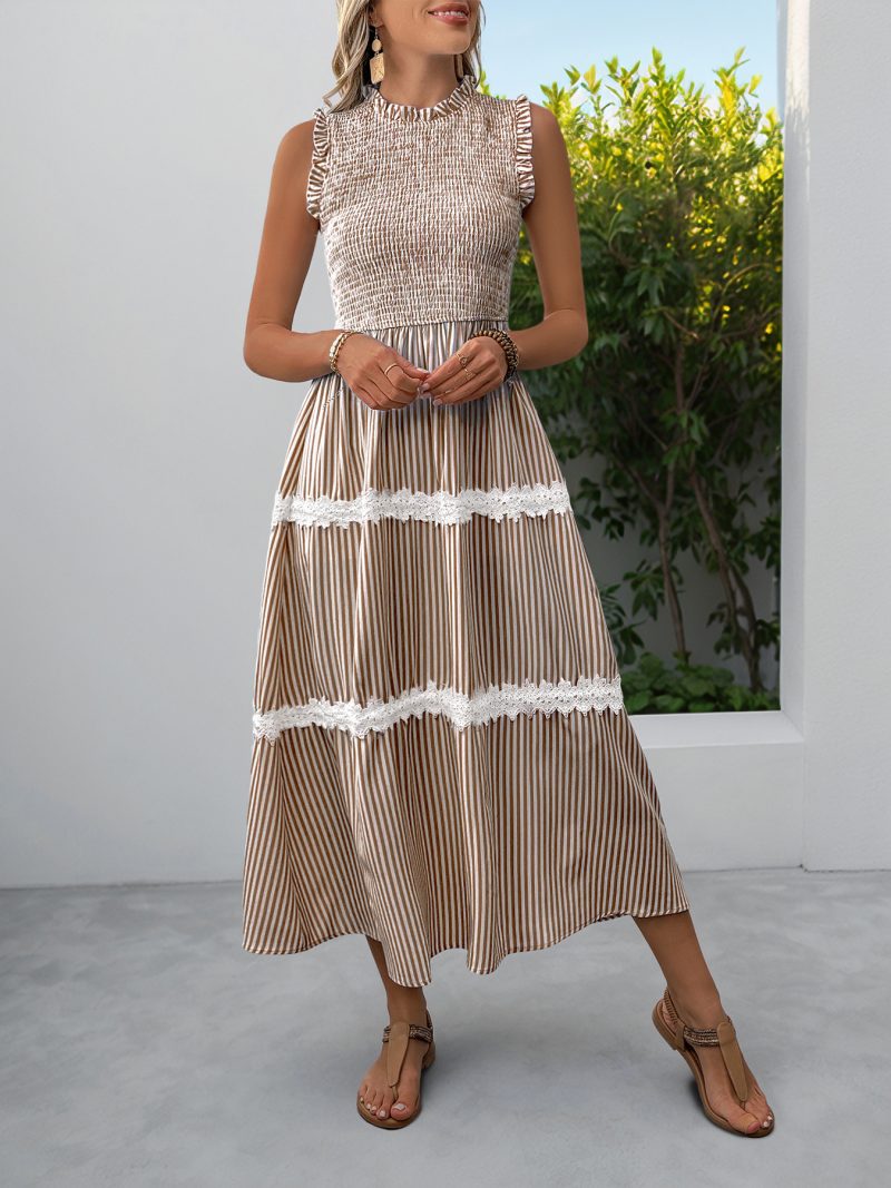 Sweet Striped Lace Sleeveless Summer Casual Dress - Image 3