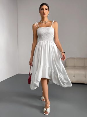 Elegant Solid Sling Bandeau Lace-Up Mid Dress