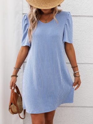 Contrast Twist Puff Sleeve Mid-Length Dress