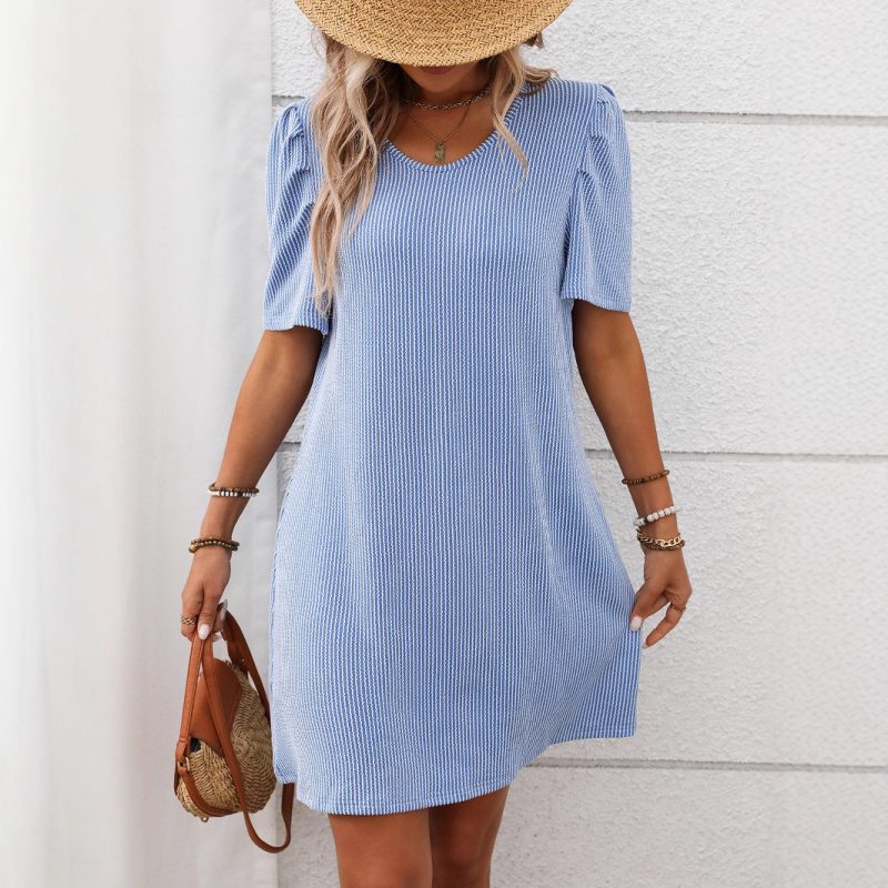 Contrast Twist Puff Sleeve Mid-Length Dress