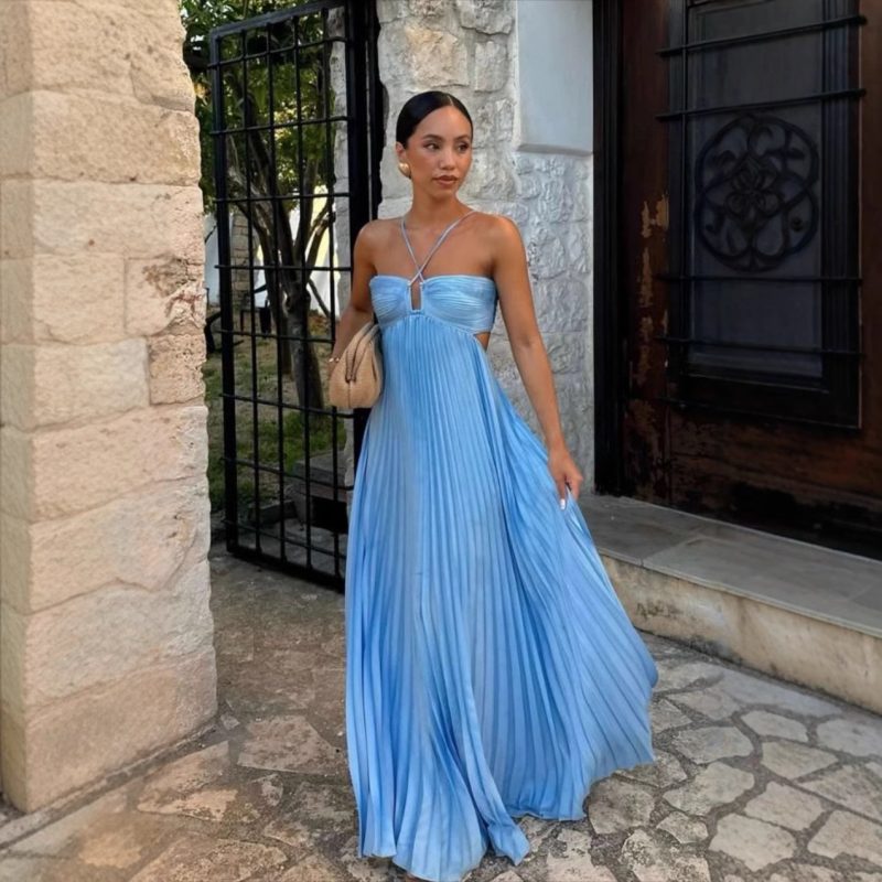 Pleated Solid Color Tube Top Summer Dress
