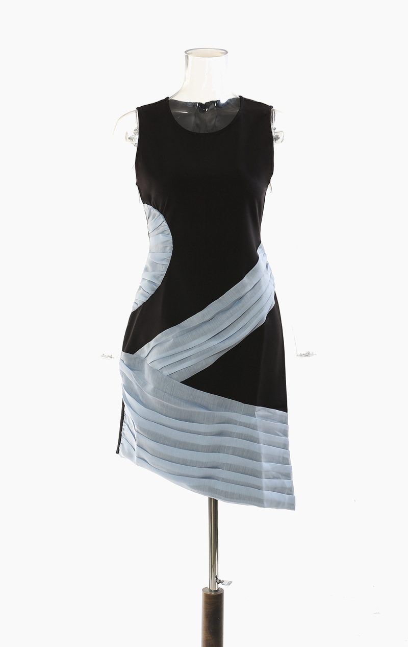 Asymmetric Contrast Stitch Pleated Waist Vest Dress - Image 2