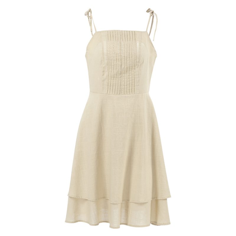 Summer Cotton Linen Ruffled Sling Dress - Image 3