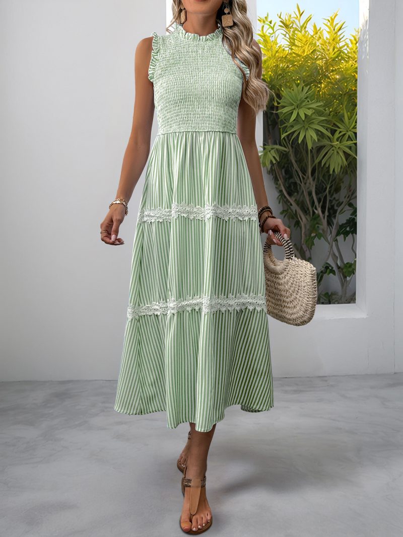 Sweet Striped Lace Sleeveless Summer Casual Dress - Image 2