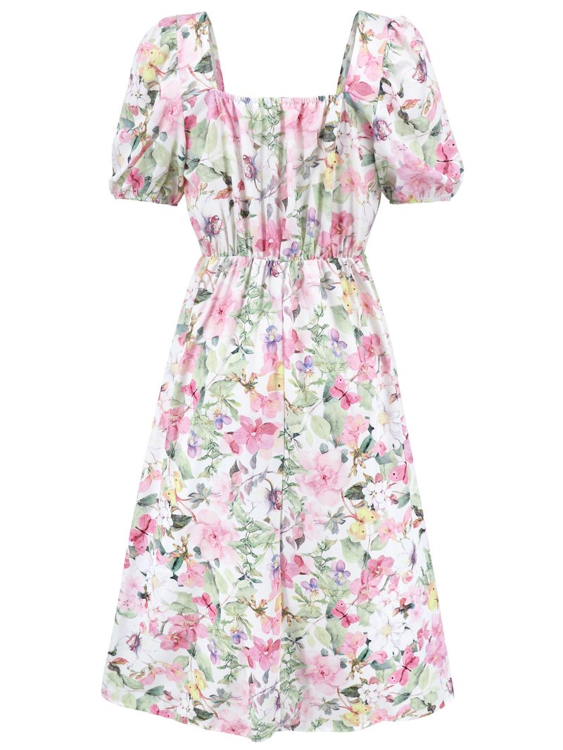 Elegant Summer Floral Lantern Sleeve Dress - Image 4