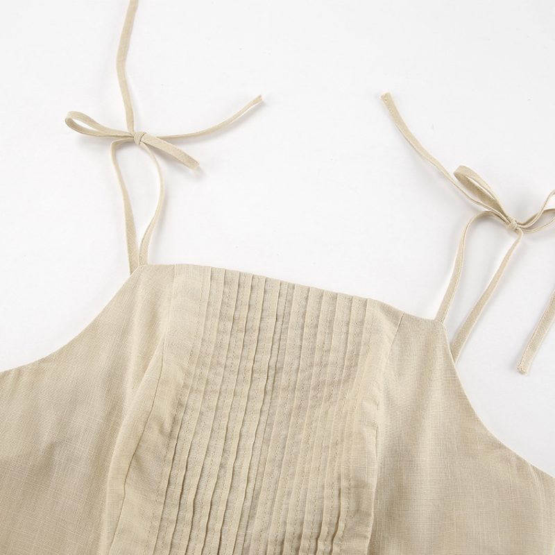 Summer Cotton Linen Ruffled Sling Dress - Image 4