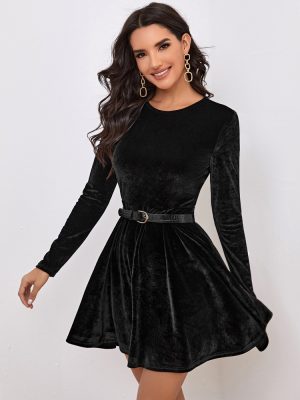 Elegant Velvet A-Line Long Sleeve Dress