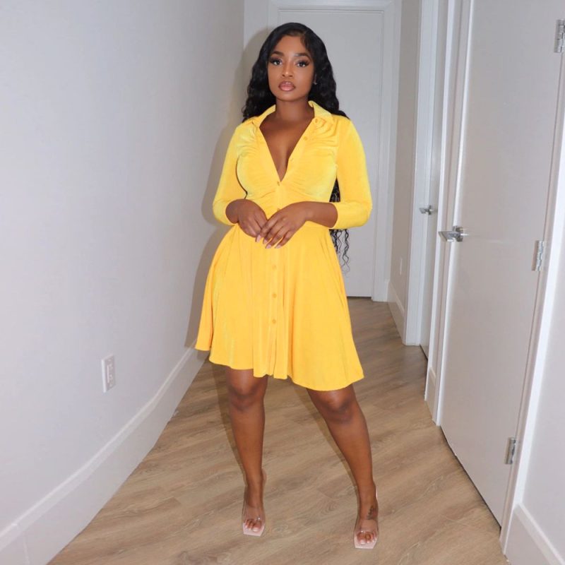 Korean Velvet Long Sleeve A-Line Dress - Image 2