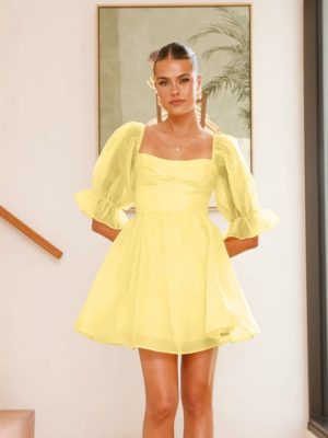 Retro Organza Puff Sleeve Princess Dress